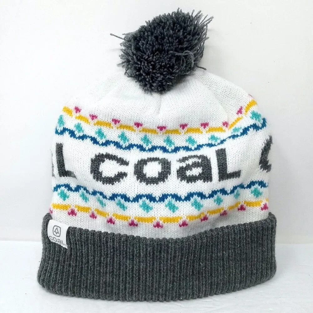 Coal Headwear Grey & White Pom Pom Winter Knit Ski Snowboard Beanie Hat